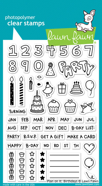 Lawn Fawn Plan On It: Birthdays Stamp Set - Stamps - Lawn Fawn - Orchids and Hummingbirds Designs, LLC