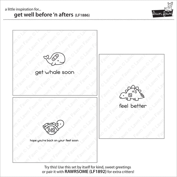 Lawn Fawn Get Well Before 'n Afters Stamp Set - Stamps - Lawn Fawn - Orchids and Hummingbirds Designs, LLC