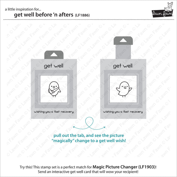 Lawn Fawn Get Well Before 'n Afters Stamp Set - Stamps - Lawn Fawn - Orchids and Hummingbirds Designs, LLC