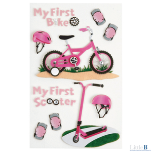 Little B Medium 3D Stickers - First Bicycle Girl - Orchids and Hummingbirds Designs, LLC