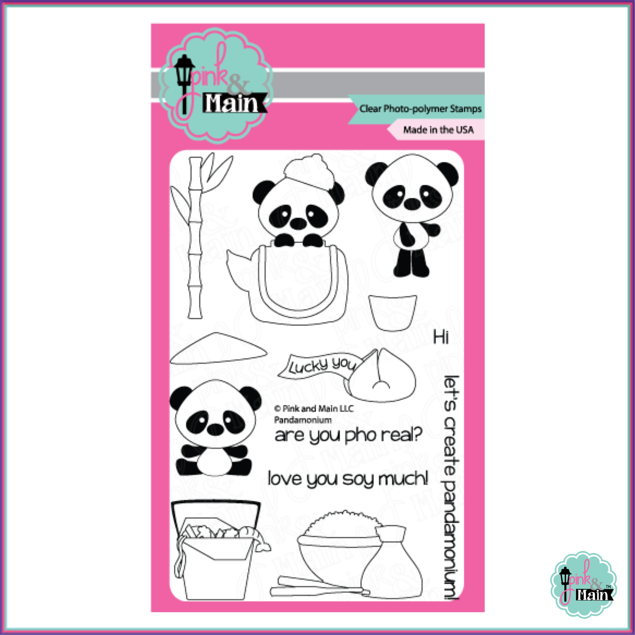 Pink & Main Pandamonium Stamp Set - Stamps - Pink & Main - Orchids and Hummingbirds Designs, LLC