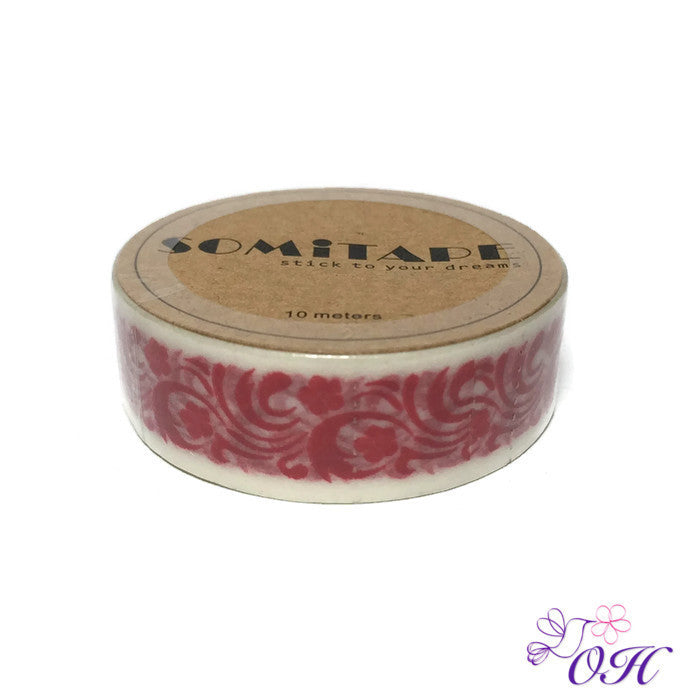 Somitape Red Flourish Washi Tape - Orchids and Hummingbirds Designs, LLC