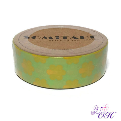 Somitape Yellow Flowers on Green Washi Tape - Orchids and Hummingbirds Designs, LLC