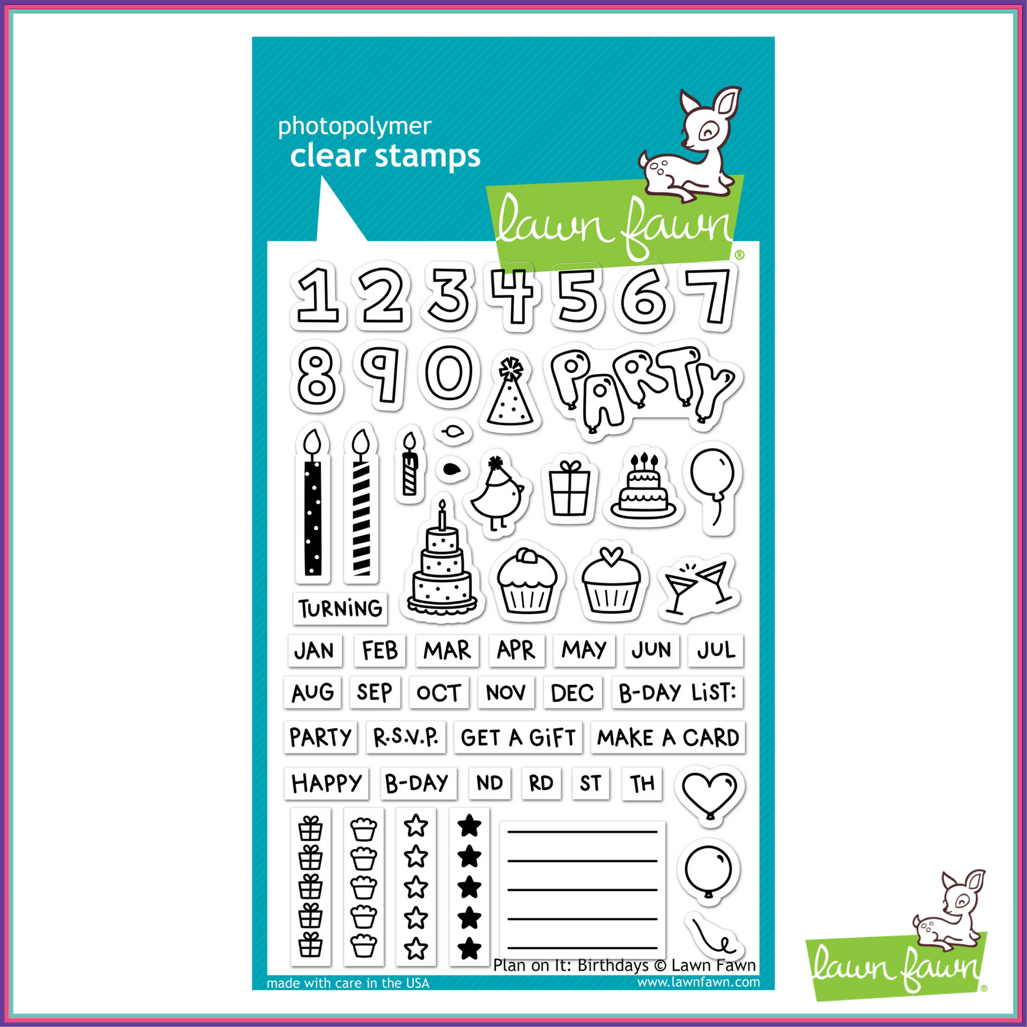 Lawn Fawn Plan On It: Birthdays Stamp Set - Stamps - Lawn Fawn - Orchids and Hummingbirds Designs, LLC