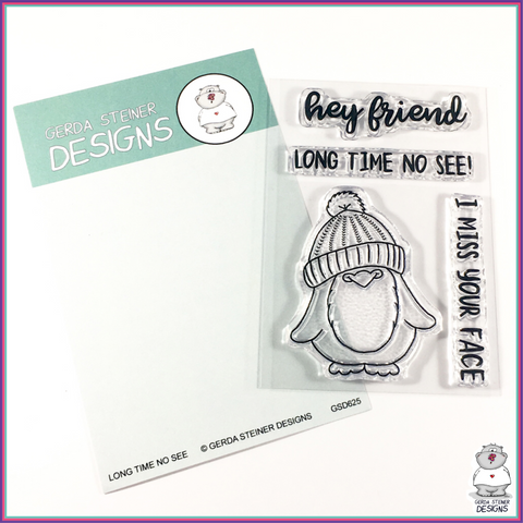 Gerda Steiner Designs Long Time No See Penguin 3x4 Clear Stamp Set - Stamps - Gerda Steiner Designs, LLC - Orchids and Hummingbirds Designs, LLC