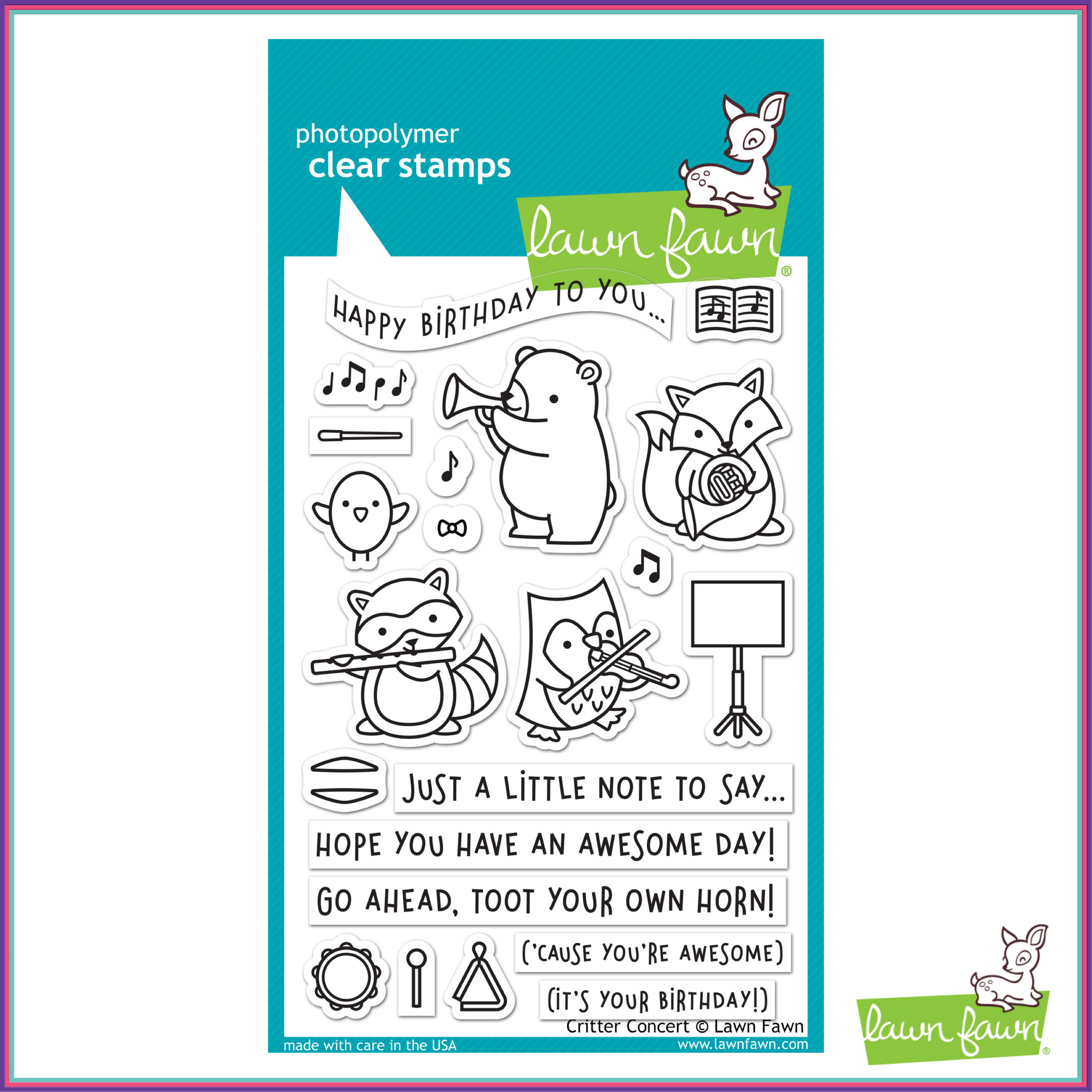 Lawn Fawn Critter Concert Stamp Set - Stamps - Lawn Fawn - Orchids and Hummingbirds Designs, LLC